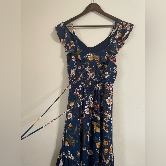By & By High-Low Floral A-Line V-Neck Sun Dress with Drop Shoulder - Picture 3 of 4